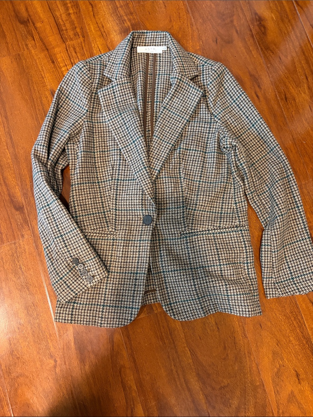 Astr Brown Houndstooth Blazer with Green Windowpane